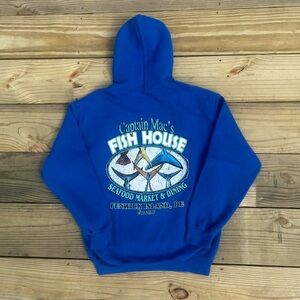 Gildan Royal Blue Hoodie with Captain Mac's Fish House Graphic